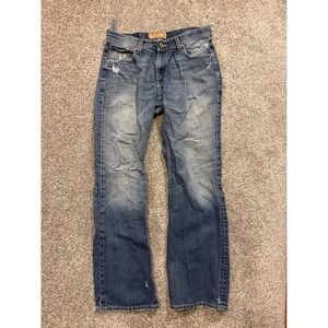 BKE Jeans Mens 32x34 Blue Derek Straight Leg Distressed Medium Wash Denim *